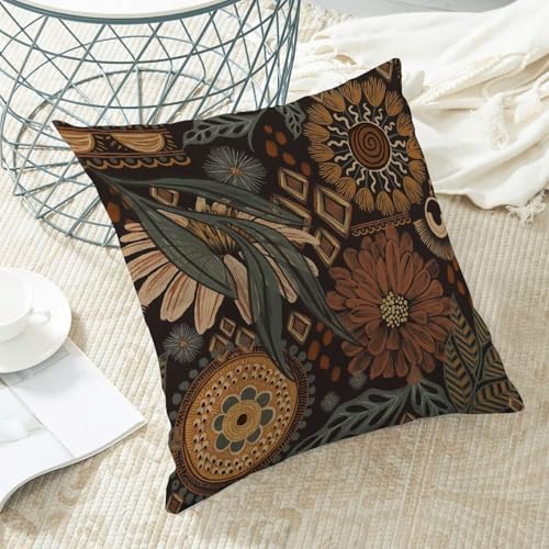 Boho Floral Pillow Covers 18x18 Inch Set of 2, Boho Brown Plant Outdoor Decorative Retro Bohemian Flower Throw Pillows Brown Tropical Leaves Couch Cushion Case for Chair Sofa Bedroom - color: Vc4, size: 18" x 18" (Pack of 2)