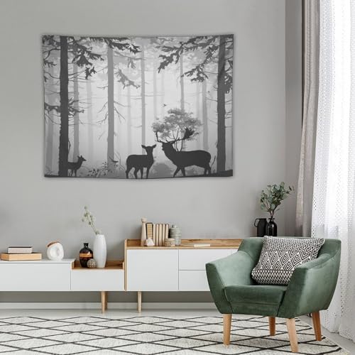 ZhiRain Deer Tapestry Wall Hanging Foggy Forest Nature Wildlife Retro Rustic Cabin Art Printed Tapestries Home Decor for Living Room Bedroom Farmhouse Apartment Dorm 30"x40" - color: Cabin-15, size: 30"L x 40"W
