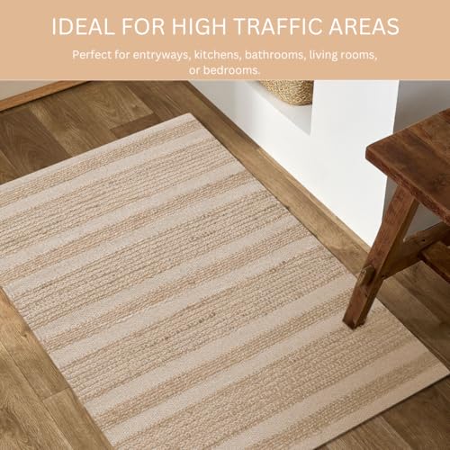 Area Rug Farmhouse 2x3 Feet - Hand Woven Jute Cotton Rug Bohemian Rustic Vintage - Non Slip Floor Rug for Bedroom Living Room Kitchen Dorm Entryway Hallway - Area Rug Natural - color: Natural, size: 2'x3'