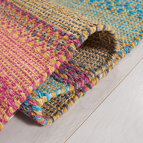 SAFAVIEH Montauk Collection Accent Rug - 3' x 5', Blue & Pink, Handmade Flat Weave Boho Stripe Cotton, Ideal for High Traffic Areas in Entryway, Living Room, Bedroom (MTK851U) - color: Blue/Pink, size: 3' x 5' (Rectangular)