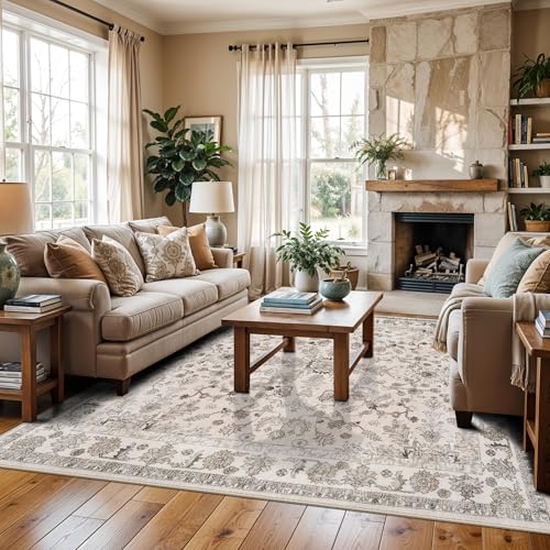 5x5 Square Washable Rug for Living Room: Non Slip Indoor Entryway Foot Carpet for Kitchen, Boho Soft Beige 5ftx5ft Low Pile Neutral Area Rug for Dining Room Bathroom (Beige, 5x5) - color: Beige, size: 5' x 5' (Square)