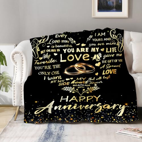Aimego Wedding Anniversary Blanket Gifts for Women Wife from Husband Christmas Romantic Valentines Mothers Day Bedroom Living Room Decor Soft Cozy Bed Couch Blanket 50"x60" - color: Anniversary