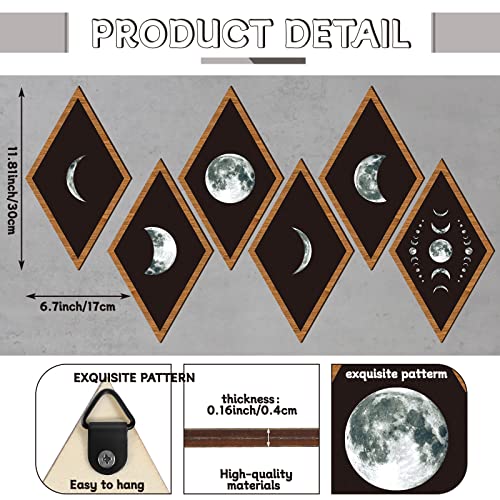 Sintuff 6 Pieces Gothic Wall Decor Boho Sun Moon Phases Wall Art Gothic Minimalist Stars Sun Hanging Wooden Home Decor Farmhouse Pediments for Gallery Living Bedroom Room(Moon) - style: Moon