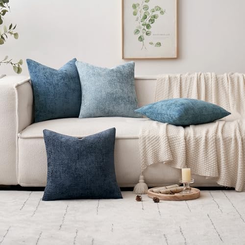 MIULEE Pack of 2 Coastal Blue Throw Pillow Covers 16x16 Inch Summer Modern Boho Accent Decorative Pillow Covers Soft Farmhouse Cushion Covers for Home Decor Couch Bed Sofa Living Room - color: Coastal Blue, size: 16" x 16" (Pack of 2)
