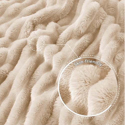 Exclusivo Mezcla Fleece Throw Blanket for Couch, Super Soft Striped Jacquard Bed Blanket, Lightweight Fuzzy Cozy for All Seasons, 50x60 Inches, Beige - color: Beige, size: Throw ( 50x60 IN )