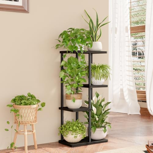 Bamworld Corner Plant Stand Indoor, 4 Tier Metal Plant Shelf for Multiple Plants, Tiered Flower Pot Stands for Patio Garden Balcony Living Room Bedroom, Black - color: Black, size: 4 Tier