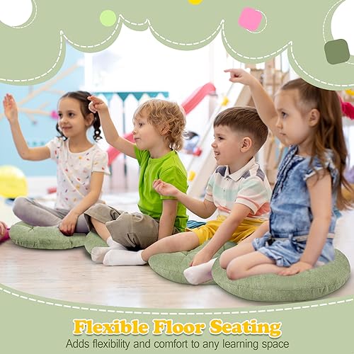 Fumete 8 Pcs 16 Inch Floor Cushions Pillow for Kids Bulk Classroom Round Flexible Seating Floor Cushions for Students Home Daycare School Reading Corner Yoga Meditation Picnic (Green) - color: Green