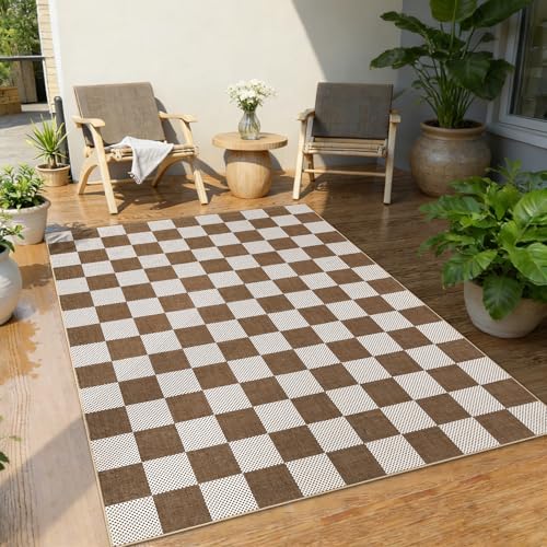 GarveeHome Checkered Terracotta Brown 3x5 Washable Rug Geometric Diamond Dot Modern Neutral Boho Soft Low-Pile Small Rug for Bedroom Nursery Living Room Entryway Non-Slip TPE Backing - color: Terracotta Brown, size: 3' x 5' (Rectangular)