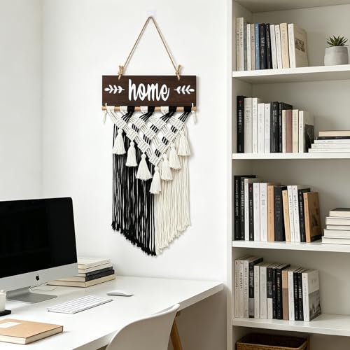 LOMOHOO Welcome Sign Macrame Wall Hanging Woven Tapestry Home Sign Front Porch Door Decor Rustic Yard Sign Art Home Decoration Housewarming Gift (Brown) - color: Brown