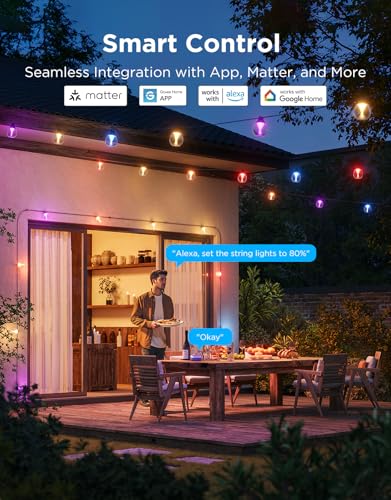 Govee Clear Bulb Outdoor String Lights, 48ft RGBWIC Dimmable Patio & Backyard Lights with 15 LED Bulbs, 111 Modes, IP67 Waterproof & Shatterproof, Works with Alexa, Google & Matter - size: 48ft