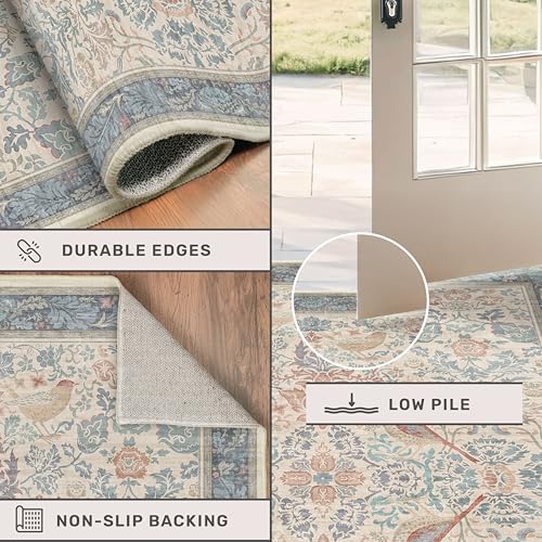 Hazo Haus Washable Red Blue 2x3 Entry Rug Front Door Indoor, Boho Cottagecore Kitchen Floor Rug, Non-Slip & Stain Resistant, Vintage Elegant Farmhouse Floral Décor - color: Blue & Red, size: 2' x 3' (Rectangular)