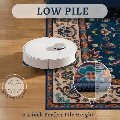 Tangsoo 2x3 Washable Rugs for Entryway, Small Area Vintage Floral Rug Non-Slip Soft Low Pile Rugs, Small Carpet Door Mat, Front Door Indoor Throw Rug for Entrance Kitchen Entry, Home Decor Navy Blue - color: Floral/Blue, size: 2' X 3' (Rectangular)