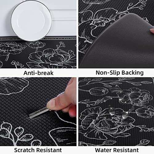 ROTTOGOON Kitchen Floor Mat Set of 2, Cushioned Anti Fatigue Kitchen Mat 20"x32"+20"x47", Non-Slip Waterproof Kitchen Rug, Premium PVC Comfort Kitchen Mats and Rugs for Kitchen, Office, Home, Laundry - color: Black, size: 20"x32"+20"x48"