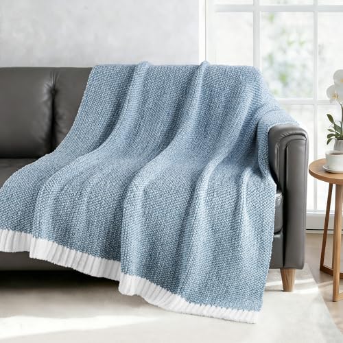 Exclusivo Mezcla Knit Throw Blanket, Ultra Soft and Warm Reversible Woven Blankets, Cozy Snuggly Throw for Couch Bed and Home Decor, Heather Blue, 50"x60" - color: Heather Blue, size: Throw (50"x60")