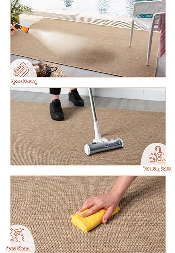 Angela Easy Jute Indoor Outdoor Rug, 5x7 Neutral Solid Jute Look, Polyester, Durable & Easy Care Outdoor Farmhouse Carpet for Patio, Porch, Living Room (5' x 7', Natural) - color: 2001 - Natural, size: 5' x 7' (Rectangular)