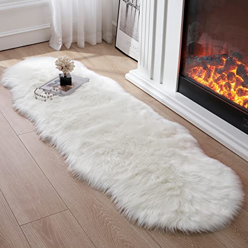 Faux Fur Rug for Bedroom, Fluffy Runner Rugs Soft Sheepskin Rug Sofa Couch Seat Cushion, 2x6ft White Plush Area Rug Shag Rugs Floor Carpets for Nursery Bedside, Cute Shaggy Fuzzy Home Decor - color: White, size: 6' x 2' (Sheepskin)