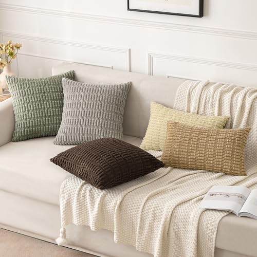 MIULEE Pack of 2 Corduroy Decorative Throw Pillow Covers 16x16 Inch Soft Boho Striped Pillow Covers Modern Farmhouse Home Decor for Summer Sofa Living Room Couch Bed Light Olive Green - color: Light Olive Green, size: 16" x 16" (Pack of 2)