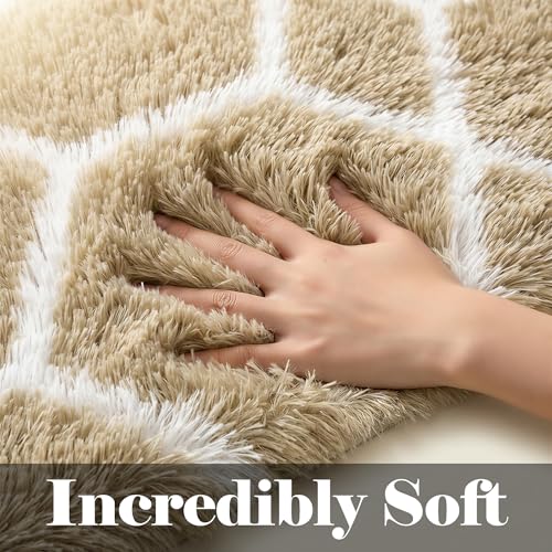 ONASAR Area Rugs for Bedroom Living Room, 4x6 Fluffy Beige and White Throw Rug, Geometric Soft Shaggy Fuzzy Plush Indoor Floor Carpet for Kids Teen Nursery Dorm Office Home Decor Aesthetic - color: 6- Beige / White, size: 4' x 6' (Rectangular)