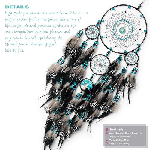Large Dream Catchers, Boho Handmade Woven Black Dream Catchers Wall Hanging for Bedroom Living Room Dorm Room Decor, Adults Wedding Party Decor, Festival Blessing Gift (Turquoise & Black) - color: Turquoise & Black