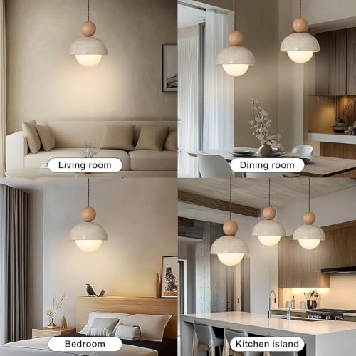 7.1inch Wabi Sabi Natural Stone Pendant Light Travertine & Wood Hanging Light Round Nordic Mini Pendant Lamp G9 for Kitchen Island teahouse Dining Room Bedroom - color: 1pcs, size: 7.1inch