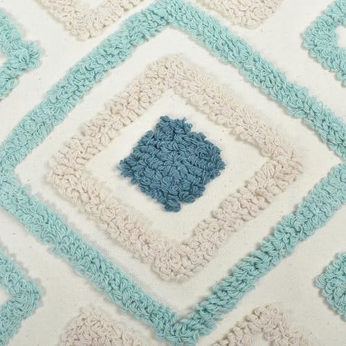 Boho Pillow Covers 18X18 Inch Boho Tufted Throw Pillow Covers Decorative Tassels Cushion Cover Farmhouse Pillow Case for Couch Sofa Bed Living Room Bedroom, Teal - color: Boho Multi-teal, size: 18" x 18" (Pack of 1)