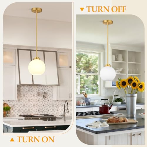 2 Pack Gold Globe Pendant Lights, Mid Century Gold Pendant Light Fixtures, Globe Pendant Lights Kitchen Island with Milk Glass Shade Adjustable Hanging Fixture for Dining Room (Bulbs not Included) - color: Brushed Gold + Milky White Glass 2 Pack