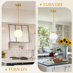 2 Pack Gold Globe Pendant Lights, Mid Century Gold Pendant Light Fixtures, Globe Pendant Lights Kitchen Island with Milk Glass Shade Adjustable Hanging Fixture for Dining Room (Bulbs not Included) - color: Brushed Gold + Milky White Glass 2 Pack