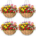 4 Pack 14 Inch Hanging Baskets for Plants Outdoor Metal Hanging Planter Basket with Coco Coir Liner Hanging Flower Baskets Hanging Flower Pots Holder for Garden, Patio(Earth) - size: 14 Inch, style: Country Rustic