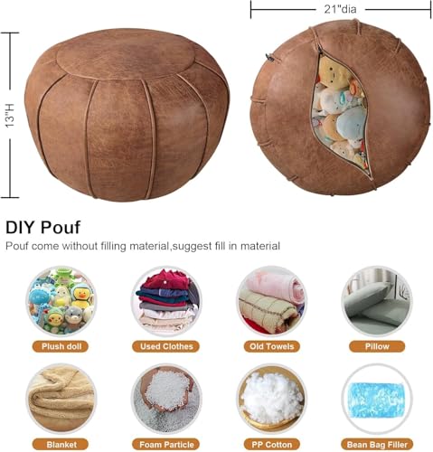 Louis Donné Unstuffed Pouf Ottoman Handmade Moroccan Storage Footstool Seat Round Home Decoration Pouf Cover Multi Functional Bean Bag Floor Chair for Living Room, Office, Bedroom, Balcony Decor - color: St126 Brown-1