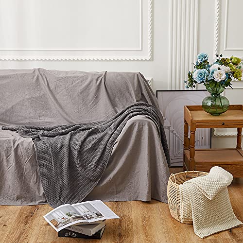 Longhui bedding 100% Cotton Knitted Throw Blanket – Dark Grey, Soft & Cozy, Machine Washable, 51"x63" – Perfect for Living Room, Couch, Sofa, Bed or Travel - color: Dark Grey, size: 51" x 63", Standard