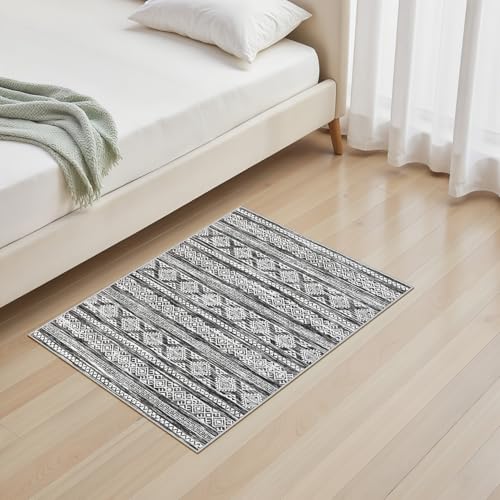 Tortania Area Rug Living Room Rugs - 2x3 Washable Soft Neutral Boho Moroccan Farmhouse Mat Indoor Floor Carpet for Bedroom Hallway Entryway Kitchen Home Office Decor - Black White - color: Black White, size: 2' x 3' (Rectangular)