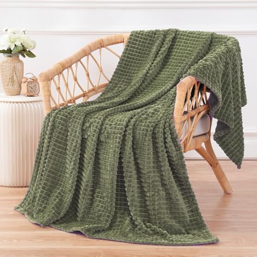 Puncuntex Flannel Fleece Throw Blanket Olive Green 50"×60" - color: Olive Green, size: 50"×60"