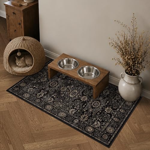 2x3 Entryway Rug Black Gold Washable Rugs for Entryway Kitchen Low Pile Non-Slip Door Mat Traditional Distressed Small Carpet for Kitchen Entrance Bathroom - color: Black Gold, size: 2'*3'(Rectangular)