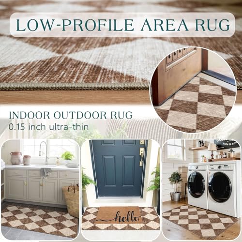 Front Door Mat Indoor Entrance - 2x4.3 Ft Brown Beige Non-Slip Washable Outdoor Porch Rug Doormats Geometric Checkered Diamond Runner Rug for Front Door Kitchen Hallway Bedroom Laundry Room - color: Diamond - Brown Beige, size: 2' x 4'3" (Rectangular)