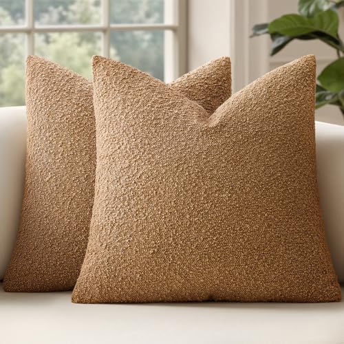MIULEE 16x16 Inch Decorative Pillow Covers for Couch Bed Set of 2 Textured Boucle Neutral Throw Pillow Covers Brown Tobacco Accent Solid Vintage Pillowcases Sofa Living Room Home Decor - color: Tobacco, size: 16" x 16" (Pack of 2)