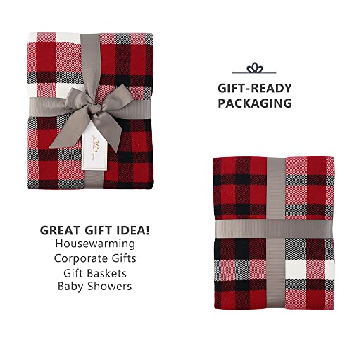 BATTILO HOME Christmas Red Plaid Throw Blanket for Couch, Bed, Super Soft Red Plaid Scarf, Throw Blanket, Christmas Decorative Throw with Tassels 50"x60" - color: Red