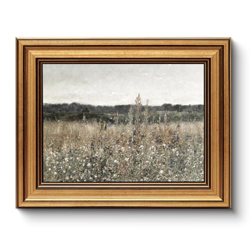 HUARCEY Framed Canvas Wall Art Prints, Living Room Shelf Vintage Art Aesthetic, Wildflower Landscape Paintings Farmhouse Decor, Retro Table Desk Decoration for Bedroom Bathroom, 8x10Inch - color: Champ Fleuri, size: 10"L x 8"W
