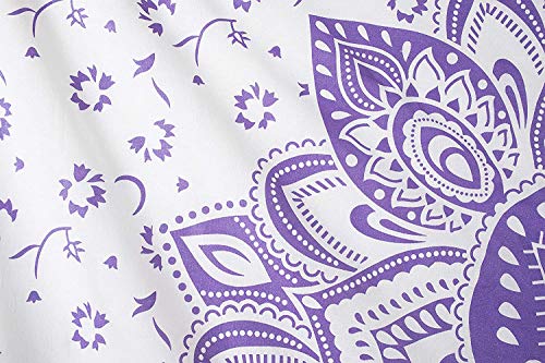 Bhagyashri Fashions Indian Mandala Cotton Purple White Queen Ombre Tapestry Bedspread Wall Hanging Art Bed Picnic Beach Throw Blanket Hippie Boho Tapestries 84x90 Inches