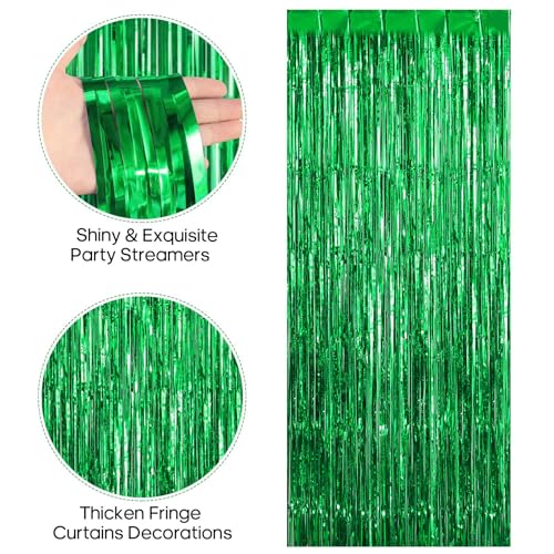 2 Pack Fringe Curtains Backdrops, Foil Fringe Curtains, Door Streamers for Birthday Wedding Bridal Shower Holiday Graduation Party Decorations, Photo Booth Backdrops, Green - color: Green