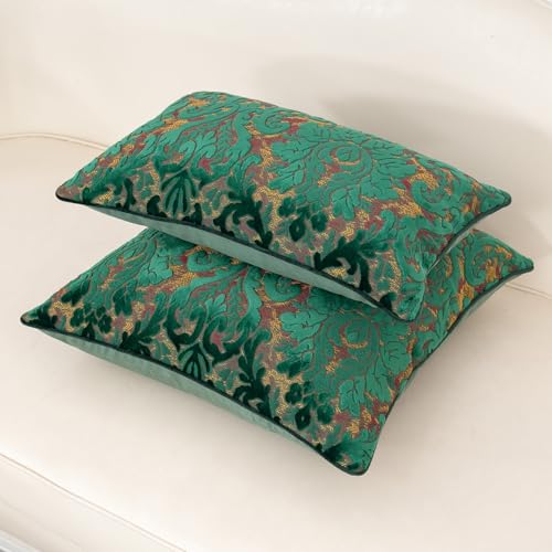 Alerfa Boho Green Floral Throw Pillow Cover 20x20 Inch Cut Velvet Sqaure Luxury Embroidered Decorative Pillow Cover for Couch Living Room Bedroom - color: Green, size: 20" x 20" (Pack of 1)