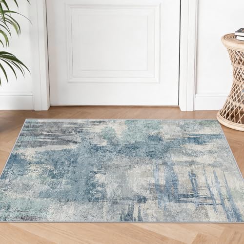 Abstract Bath Mat 2x3 Rug Washable Non-Slip Small Rugs for Bathroom, Kitchen Sink - Soft Low-Pile Carpet Modern Doormat for Front of Entryway Home Decor 2x3 Blue - color: Blue, size: 2' x 3' (Rectangular)