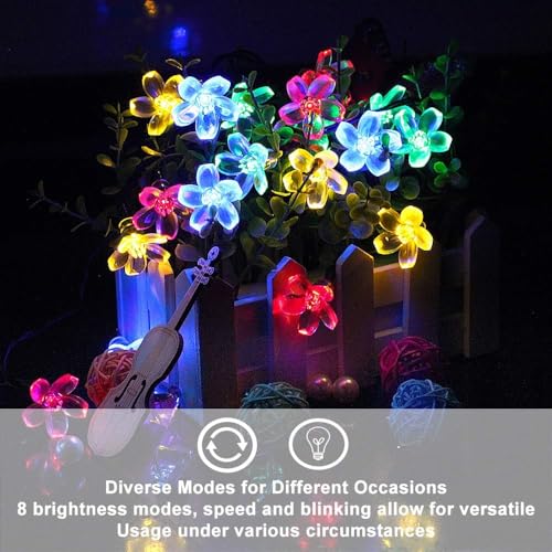 Outdoor Flower String Lights, 33ft Black Wire Fairy Lights with 100 LED Lighted Cherry Blossom for Indoor/Outdoor Backyard, Patio, Garden, Party, Christmas Decoration (Black Wire-Multicolored) - color: Multi-Flower-Black Wire