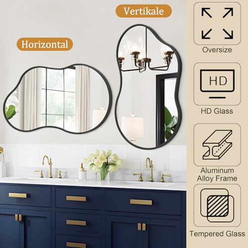 Irregular Wall Mirror, Wall Mirrors Decorative 26"x16" Black Asymmetrical Mirror Aviation Aluminum Alloy Frame for Bathroom, Living Room, Bedroom, Entryway - color: Black-irregular 8(26"x16")