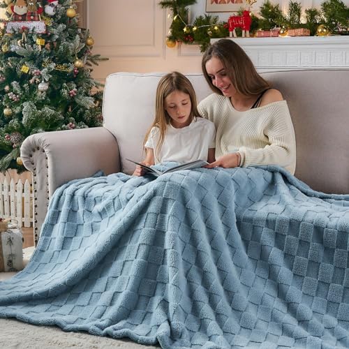 NEWCOSPLAY Super Soft Twin Blanket Blue Premium Silky Flannel Fleece 3D Checkered Lightweight Bed Blanket All Season Use (Blue Checkered, Twin(60"x80")) - color: Blue Checkered, size: Twin(60"x80")