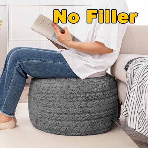 Asuprui 20x14 Inch Unstuffed Ottoman Pouf Cover – Lightweight Foot Rest, Floor Bean Bag Chair, Storage Pouf for Living Room, Bedroom & Balcony (Filler Not Included) (Gray) - color: Grey