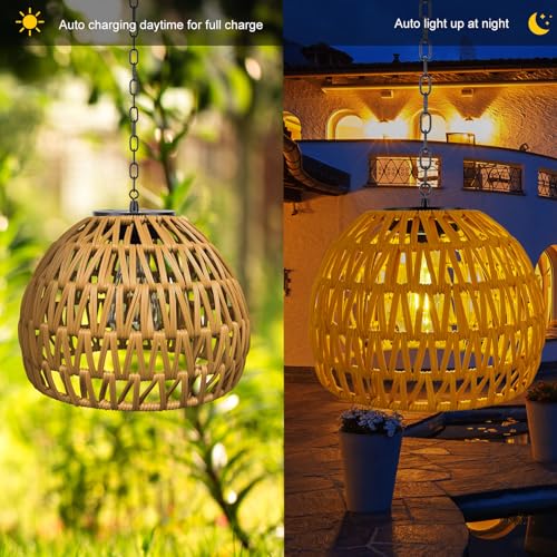 Livinlarge Solar Hanging Outdoor Chandelier,Rattan Pendant Light, Gazebo Lights Outdoor Waterproof,for Gazebo,Pergola,Porch,Patio,Balcony,Tree,Outdoor Decor Lighting - style: Rattan Pendant Lights-1