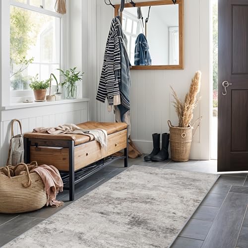 Rug Runners Abstract 2x6 - Washable Hallway Runner Rugs Non Slip Kitchen Carpet Low Pile Soft Indoor Floor Mat Front Door for Bedroom Entryway Laundry 2x6 Grey - color: Grey01, size: 2' x 6' (Rectangular)