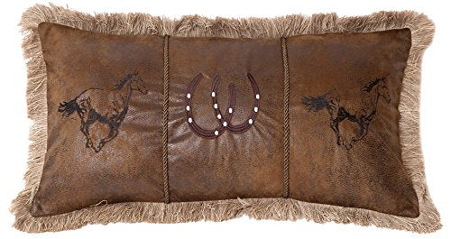 Carstens JB6806 Running Horses Faux Leather Decorative Pillow, Multicolor, 14" x 26"
