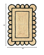 Braided Scalloped Jute Rug Natural with Black Trim, Handmade Farmhouse Boho Area Rug for Entryway, Kitchen, Hallway, Living Room, Bedroom, Rustic Woven Floor Rug - (Black- 2X3 ft) - size: 2' x 3' (Rectangular)