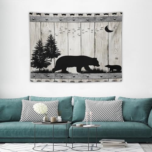 ZhiRain Cabin Bear Tapestry Wall Hanging Rustic Farmhouse Wooden Western Country Wild Animal Silhouette Tapestries Home Decor for Living Room Bedroom Apartment Dorm 30"x40" - color: Cabin-10, size: 30"L x 40"W